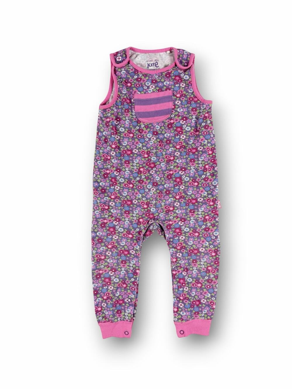 Kite Clothing Floral Organic Cotton Dungarees Romper Purple 12-18 Months